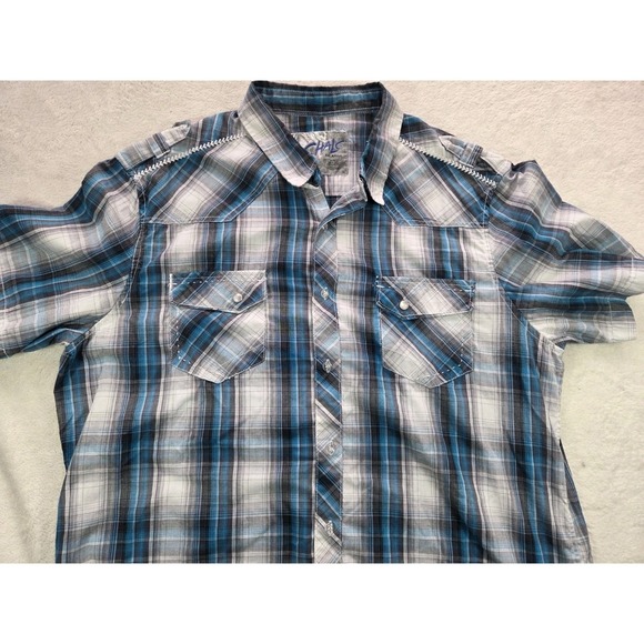 Chalc Other - Chal Plaid Button Up Shirt Mens XXL Blue Gray Short Sleeve Casual